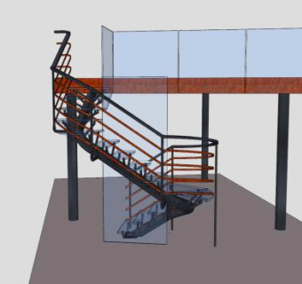 钢管玻璃楼梯SU模型下载_sketchup草图大师SKP模型