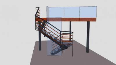 钢管玻璃楼梯SU模型下载_sketchup草图大师SKP模型