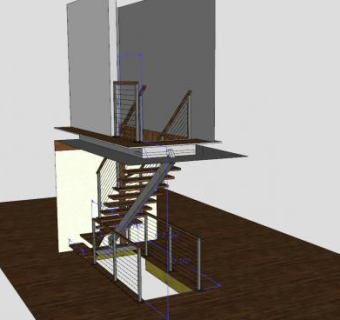 钢丝绳栏杆楼梯SU模型下载_sketchup草图大师SKP模型