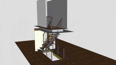 钢丝绳栏杆楼梯SU模型下载_sketchup草图大师SKP模型