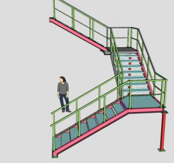三折式钢楼梯SU模型下载_sketchup草图大师SKP模型