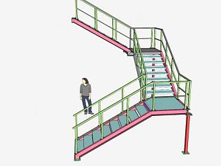 三折式钢楼梯SU模型下载_sketchup草图大师SKP模型