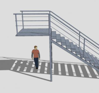 钢制单跑楼梯SU模型下载_sketchup草图大师SKP模型