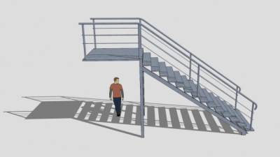 钢制单跑楼梯SU模型下载_sketchup草图大师SKP模型