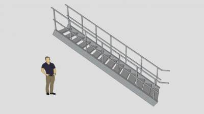 钢制直跑楼梯SU模型下载_sketchup草图大师SKP模型