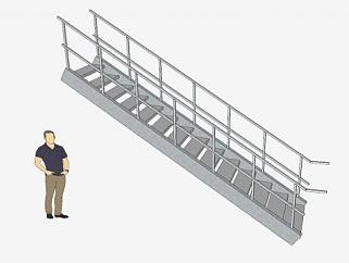 钢制直跑楼梯SU模型下载_sketchup草图大师SKP模型