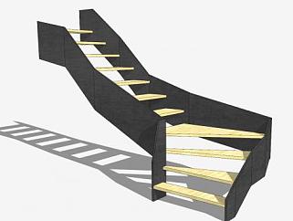 现代钢木楼梯SU模型下载_sketchup草图大师SKP模型