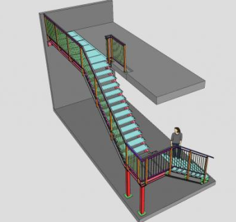 钢架玻璃踏板楼梯SU模型下载_sketchup草图大师SKP模型
