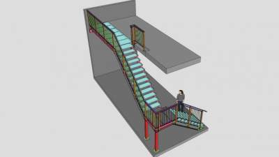 钢架玻璃踏板楼梯SU模型下载_sketchup草图大师SKP模型