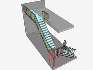 钢架玻璃踏板楼梯SU模型下载_sketchup草图大师SKP模型