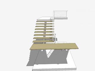 不锈钢栏杆楼梯下载_sketchup草图大师SKP模型