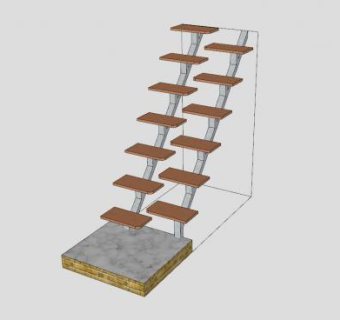 交替半踏板楼梯SU模型下载_sketchup草图大师SKP模型