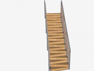 三角踏板钢木楼梯SU模型下载_sketchup草图大师SKP模型