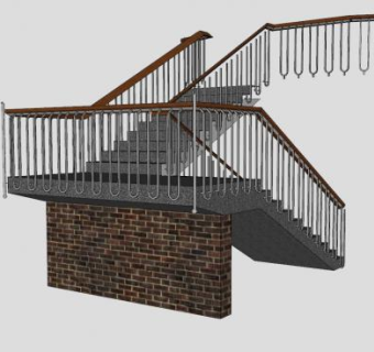 砖砌钢板楼梯SU模型下载_sketchup草图大师SKP模型