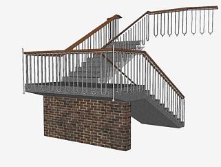 砖砌钢板楼梯SU模型下载_sketchup草图大师SKP模型