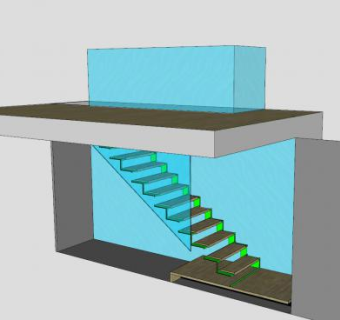玻璃护栏钢木楼梯SU模型下载_sketchup草图大师SKP模型