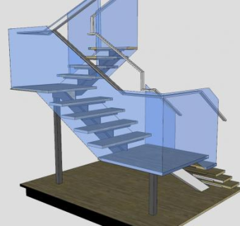 现代多跑楼梯SU模型下载_sketchup草图大师SKP模型