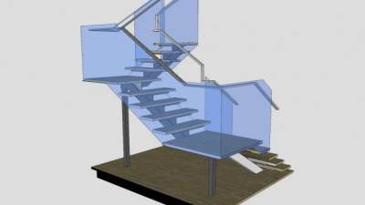 现代多跑楼梯SU模型下载_sketchup草图大师SKP模型