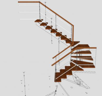 钢制木踏板楼梯SU模型下载_sketchup草图大师SKP模型
