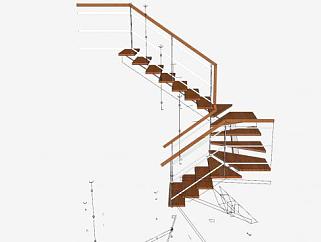 钢制木踏板楼梯SU模型下载_sketchup草图大师SKP模型