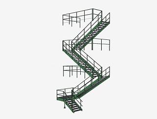 工业钢楼梯SU模型下载_sketchup草图大师SKP模型