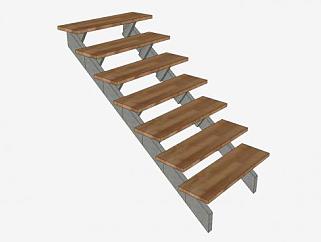 钢结构木楼梯SU模型下载_sketchup草图大师SKP模型