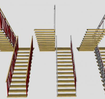 木制楼梯和栏杆SU模型下载_sketchup草图大师SKP模型