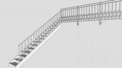 铁艺护栏楼梯SU模型下载_sketchup草图大师SKP模型