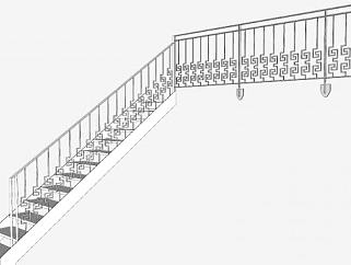 铁艺护栏楼梯SU模型下载_sketchup草图大师SKP模型