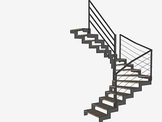 现代木踏板楼梯SU模型下载_sketchup草图大师SKP模型