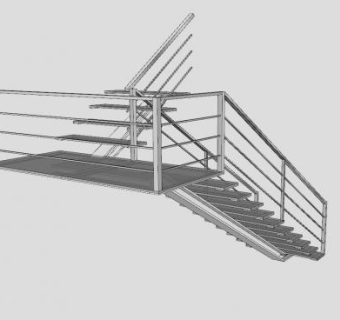 钢骨玻璃踏板楼梯SU模型下载_sketchup草图大师SKP模型