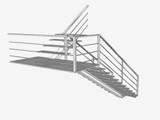 钢骨玻璃踏板楼梯SU模型下载_sketchup草图大师SKP模型