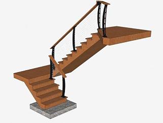 钢木室内楼梯SU模型下载_sketchup草图大师SKP模型