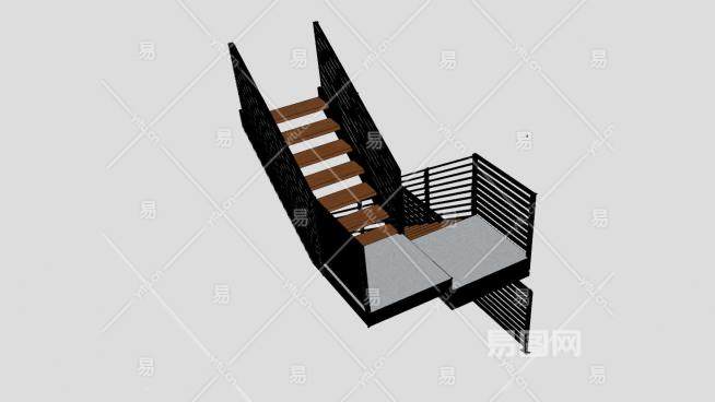 金屬雙跑樓梯su模型下載_sketchup草圖大師skp模型