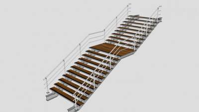 现代钢木扶梯SU模型下载_sketchup草图大师SKP模型