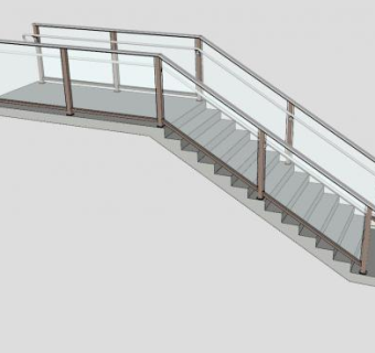 玻璃护栏楼梯SU模型下载_sketchup草图大师SKP模型