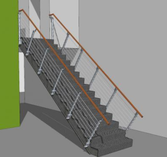电缆钢木楼梯SU模型下载_sketchup草图大师SKP模型