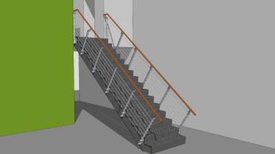 电缆钢木楼梯SU模型下载_sketchup草图大师SKP模型