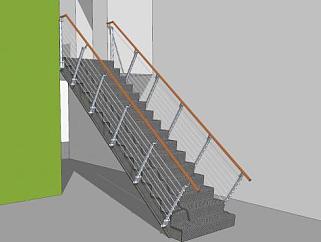 电缆钢木楼梯SU模型下载_sketchup草图大师SKP模型