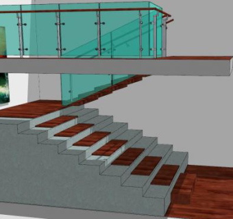 别墅木踏板楼梯SU模型下载_sketchup草图大师SKP模型