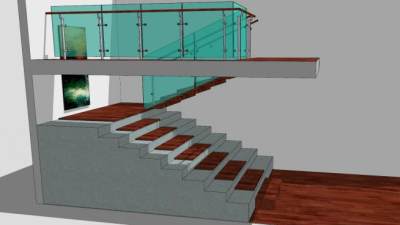 别墅木踏板楼梯SU模型下载_sketchup草图大师SKP模型