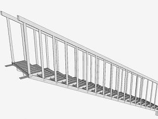 工业直跑钢楼梯SU模型下载_sketchup草图大师SKP模型