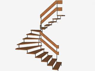 架钢板踏板楼梯SU模型下载_sketchup草图大师SKP模型