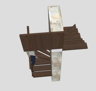 欧式石柱U型楼梯SU模型下载_sketchup草图大师SKP模型