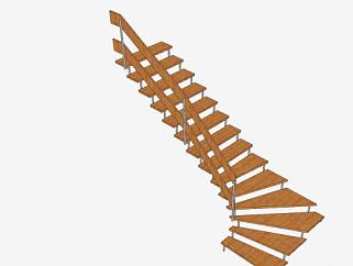 L型木楼梯SU模型下载_sketchup草图大师SKP模型
