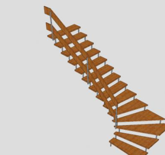 L型木楼梯SU模型下载_sketchup草图大师SKP模型