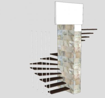 欧式U型复式楼梯SU模型下载_sketchup草图大师SKP模型