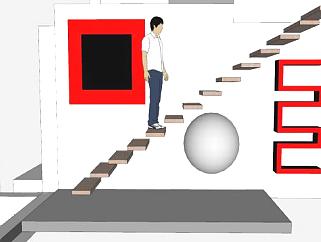 现代踏板楼梯SU模型下载_sketchup草图大师SKP模型