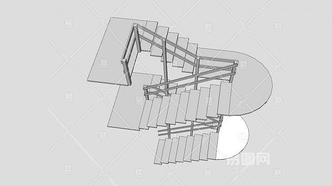 双层u型楼梯su模型下载sketchup草图大师skp模型