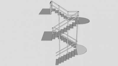 双层U型楼梯SU模型下载_sketchup草图大师SKP模型